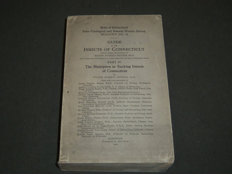 1923 GUIDE TO THE INSECTS OF CONNECTICUT BULLETIN NO. 34 - NICE ILLUS. - KD 988