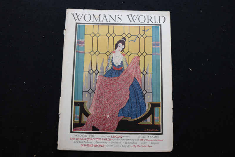 1926 OCTOBER WOMAN'S WORLD MAGAZINE - WOMAN IN BEAUTIFUL DRESS COVER - E 10364