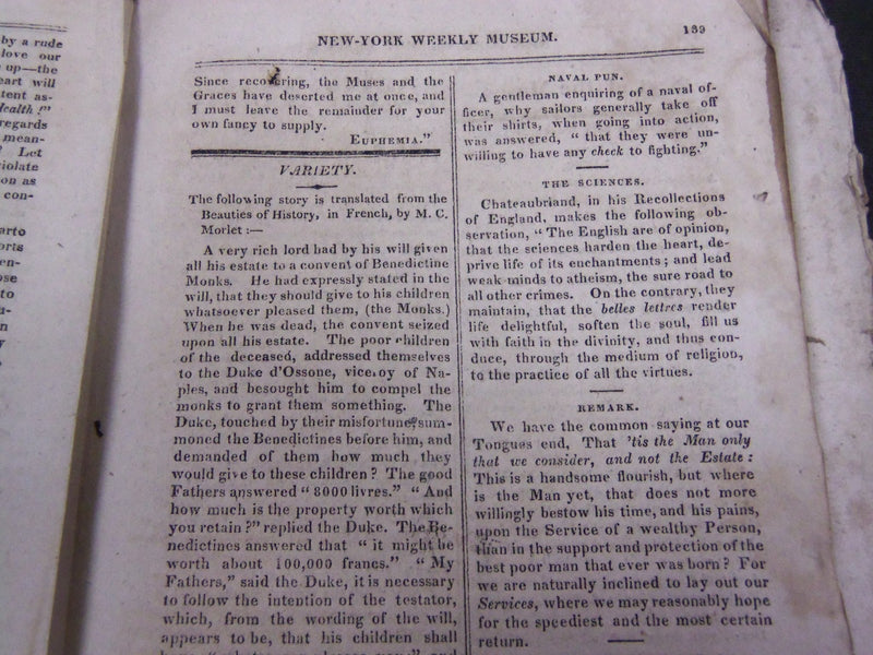 1816-1817 THE NEW-YORK WEEKLY MUSEUM MAGAZINE LOT OF 17 ISSUES - WR 105I