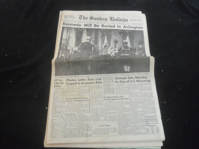 1963 NOV 24 SUNDAY BULLETIN NEWSPAPER-KENNEDY TO BE BURIED IN ARLINGTON- NP 5813