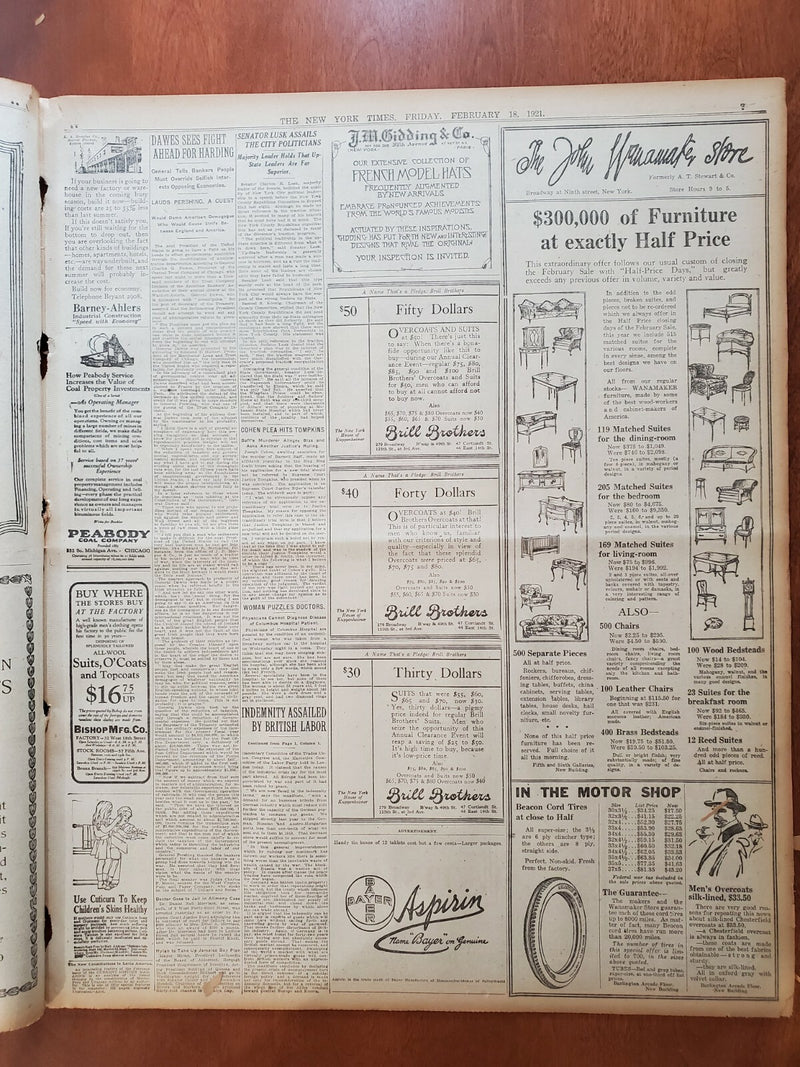1921 FEBRUARY 18 NEW YORK TIMES - CARUSO IMPROVING; HAS A BETTER DAY - NT 8137