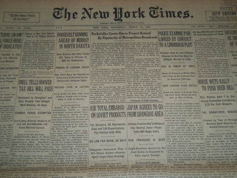 1932 MARCH 16 NEW YORK TIMES - ROCKEFELLER CENTRE OPERA PROJECT REVIVED- NT 7434