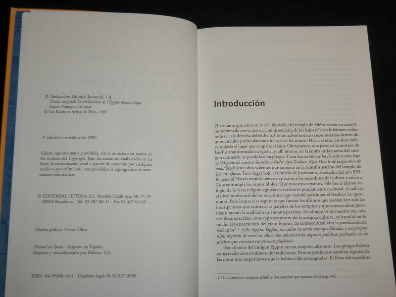 2000 LA CIVILIZACION DEL EGIPTO FARAONICO SOFTCOVER BOOK - SPANISH - KD 6953
