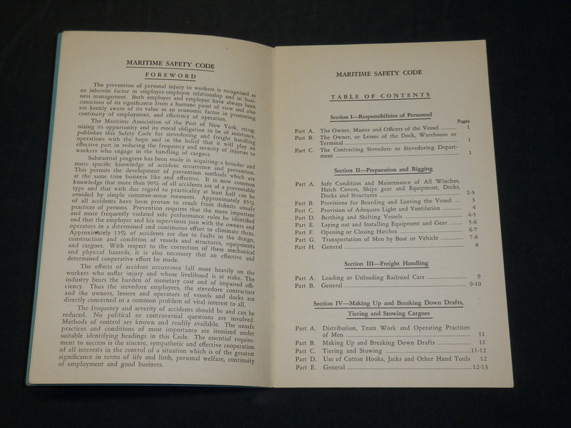 1939 MARITIME SAFETY CODE MANUAL FOR STEVEDORING & FREIGHT HANDLING - J 5875