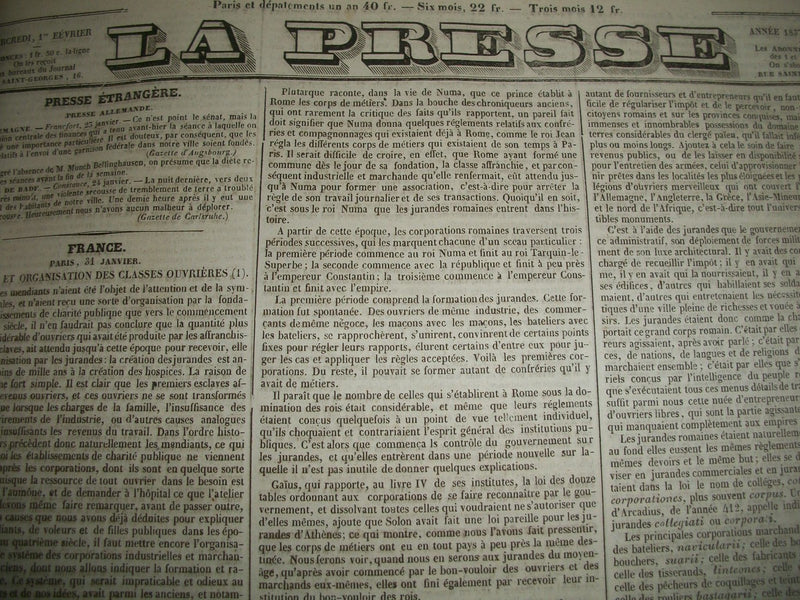 1837 JANUARY-JUNE LA PRESSE FRENCH NEWSPAPER BOUND VOLUME - SCIENCE - KD 1279I