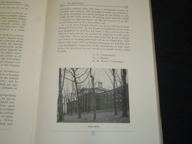 1924 JOHN HOWARD HARRIS AN APPRECIATION BUCKNELL UNIVERSITY BOOK - J 5284