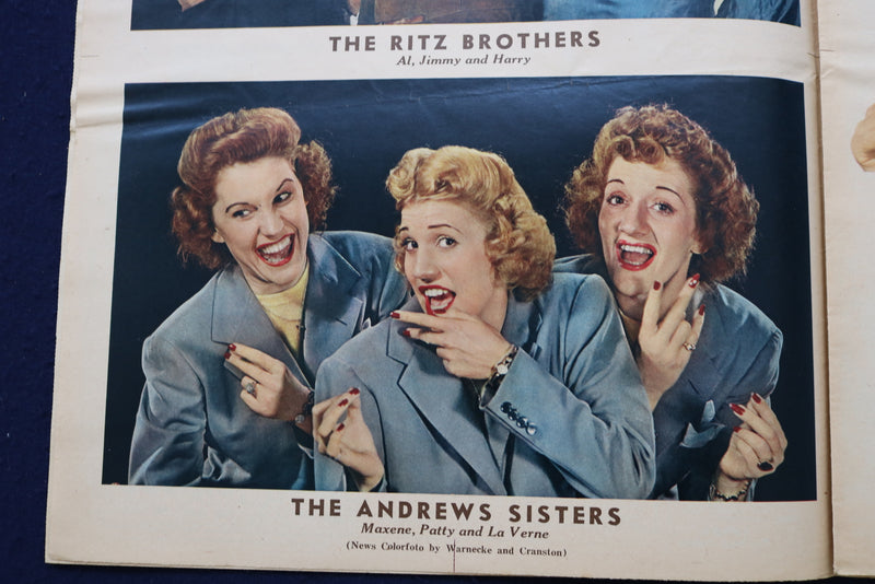1941 DEC 14 SUNDAY NEWS PICTURE-GRACE MOORE-ANDREW SISTERS-L. DUROCHER - E 22730