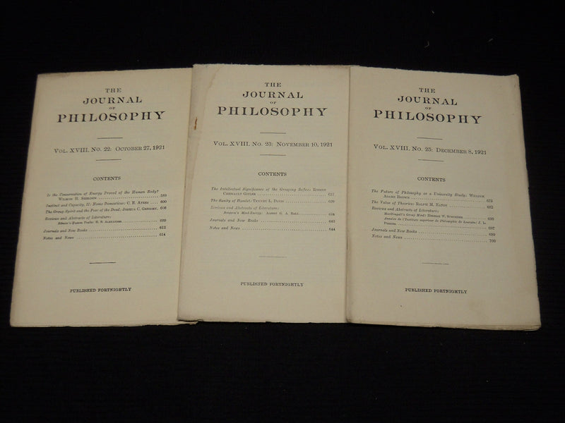 1921 THE JOURNAL OF PHILOSOPHY MAGAZINE LOT OF 21 ISSUES - WR 632E