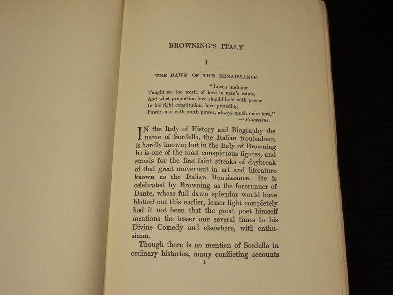 1907 BROWNING'S ITALY HARDCOVER BOOK BY HELEN ARCHIBALD CLARK - KD 9413