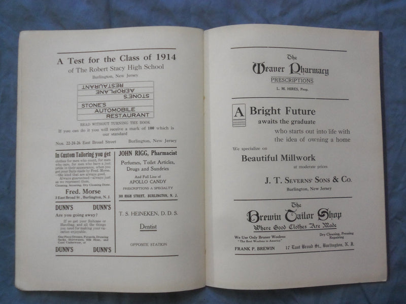 1914 THE BLUE AND GOLD BURLINGTON HIGH SCHOOL YEARBOOK -BURLINGTON, NJ - YB 3387