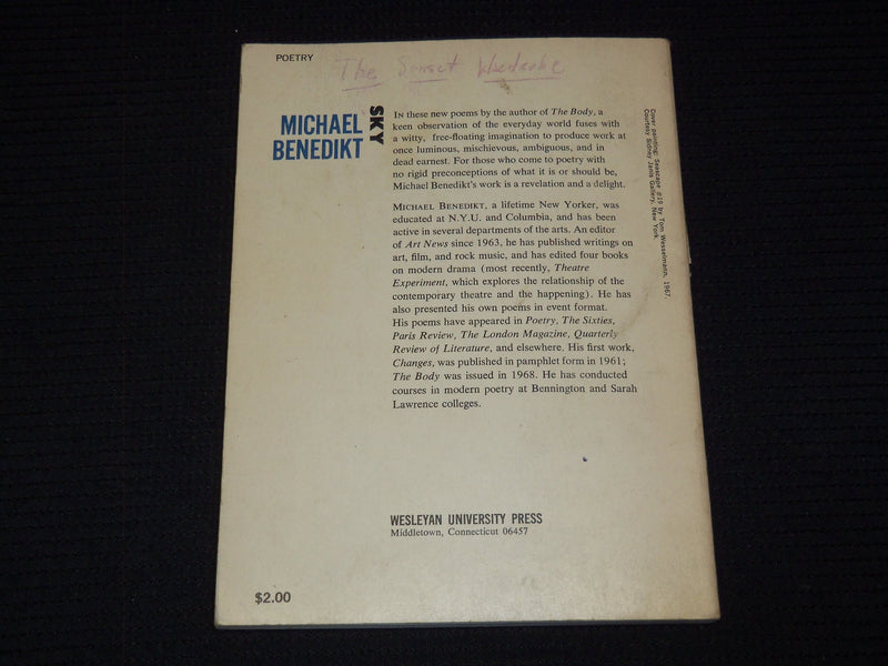 1970 SKY - POEMS SOFTCOVER BOOK BY MICHAEL BENEDIKT - J 7385