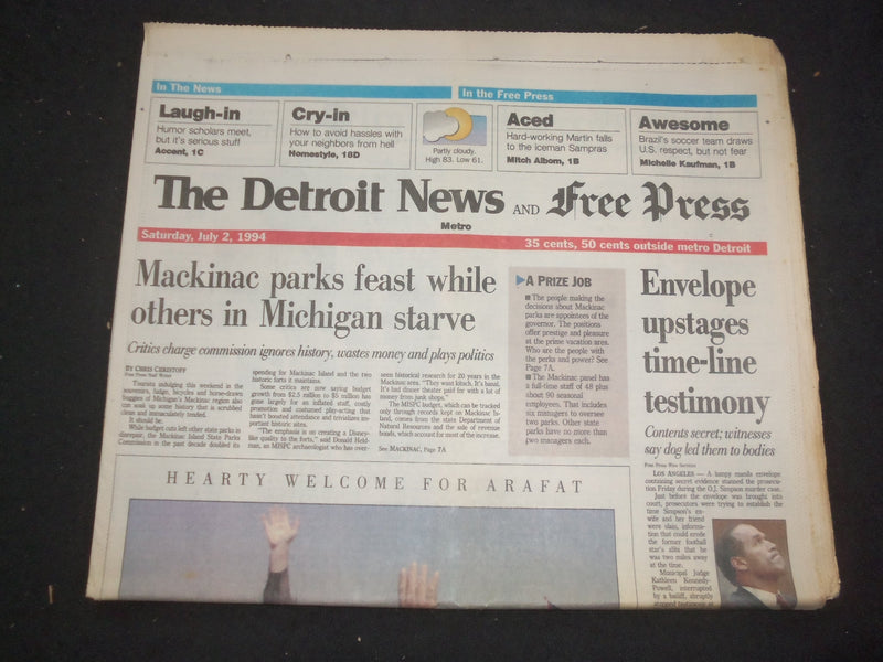 1994 JULY 2 DETROIT NEWS/FREE PRESS NEWSPAPER-SIMPSON ENVELOPE UPSTAGES- NP 7714