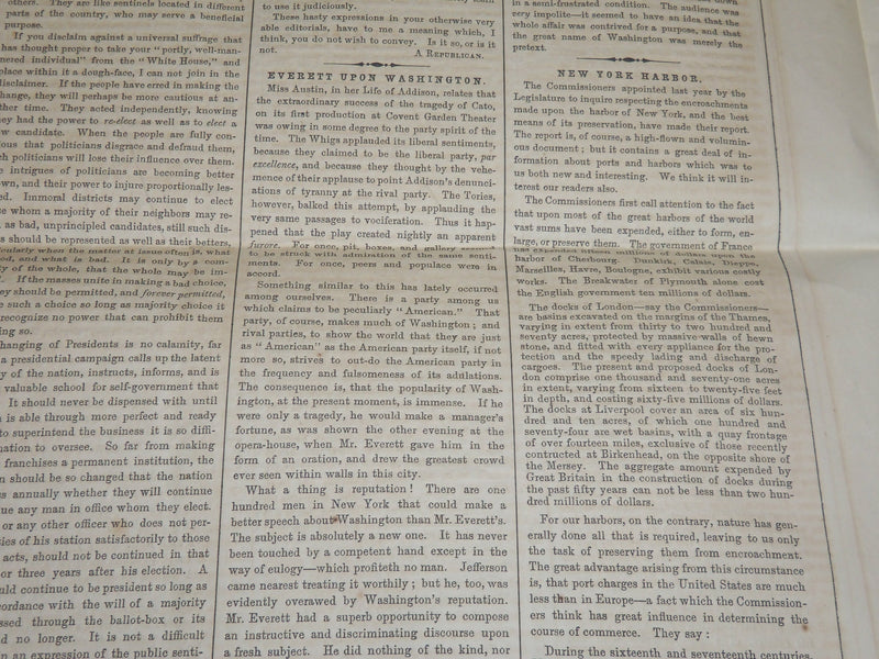 1856 MARCH 15 LIFE ILLUSTRATED NEWSPAPER - EVERETT UPON WASHINGTON - NP 4802
