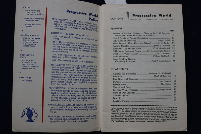 1956 PROGRESSIVE WORLD - THE THINKER'S MAGAZINE SOFTCOVER - LOT OF 2 - K 1466