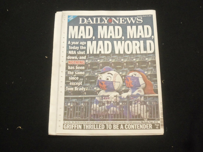 2021 MARCH 11 NEW YORK DAILY NEWS NEWSPAPER - 1 YEAR SINCE VIRUS BECAME REALITY