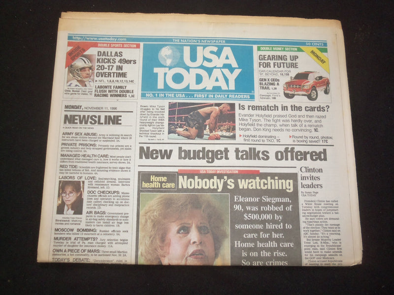 1996 NOVEMBER 11 USA TODAY NEWSPAPER - NEW BUDGET TAKS OFFERED - NP 7835