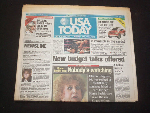1996 NOVEMBER 11 USA TODAY NEWSPAPER - NEW BUDGET TAKS OFFERED - NP 7835