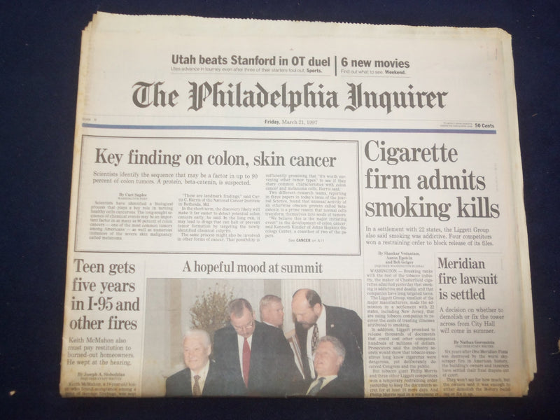 1997 MARCH 21 PHILADELPHIA INQUIRER-CIGARETTE FIRM ADMITS SMOKING KILLS- NP 7160