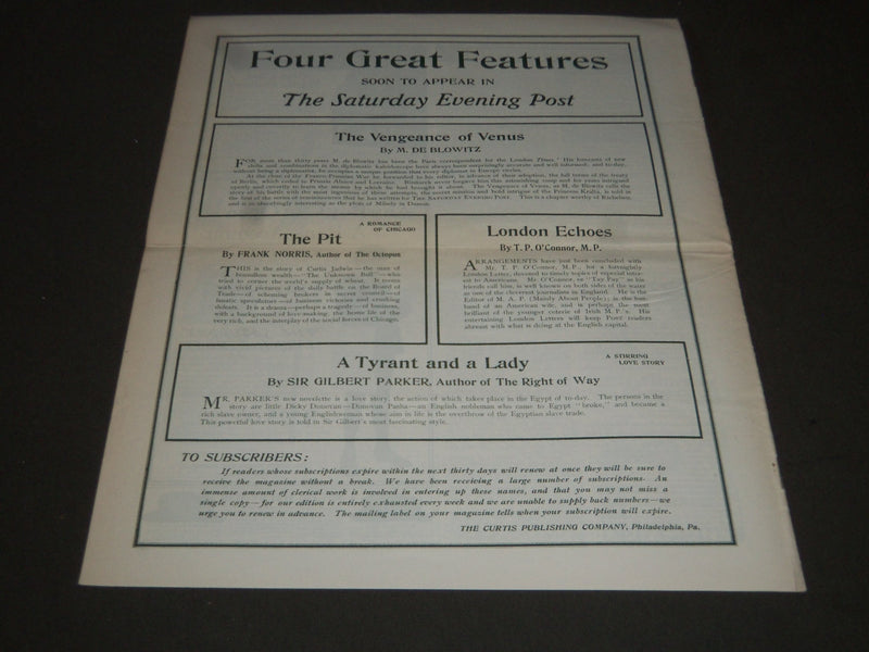1902 AUGUST 9 THE SATURDAY EVENING POST MAGAZINE - ILLUSTRATED COVER- SP 1054