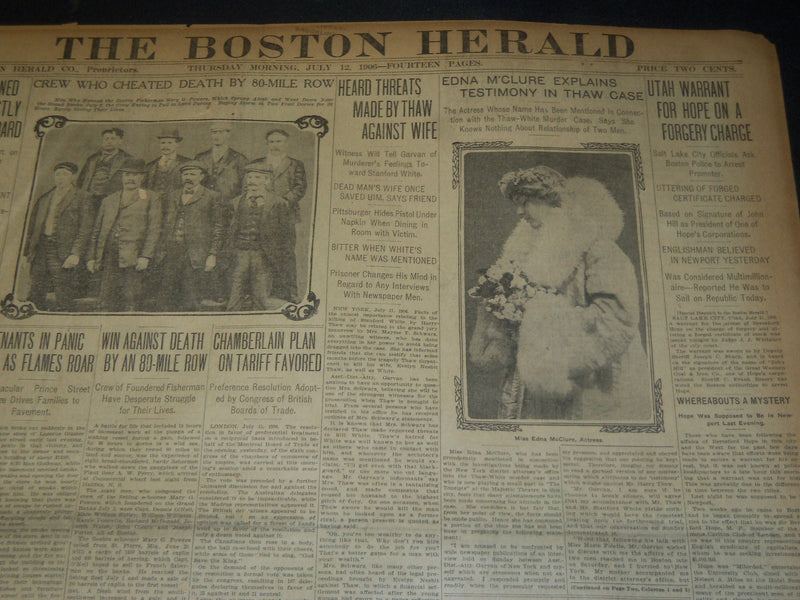 1906 JULY 12 THE BOSTON HERALD - EDNA M'CLURE EXPLAINS TESTIMONY IN CASE - BH 83