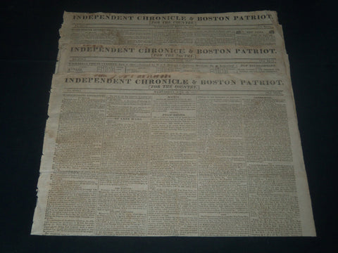 1817 INDEPENDENT CHRONICLE & BOSTON PATRIOT NEWSPAPER LOT OF 3 - NP 610