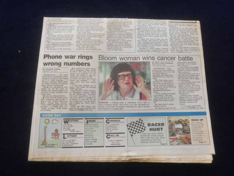 1995 SEP 6 PRESS ENTERPRISE NEWSPAPER - BLOOMSBURG, PA -PECO BELOW AVG- NP 6128