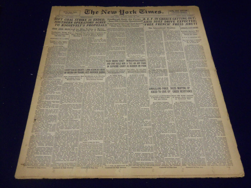 1941 APRIL 29 NEW YORK TIMES - LINDBERGH QUITS AIR CORPS, SEES LOYALTY - NT 1443