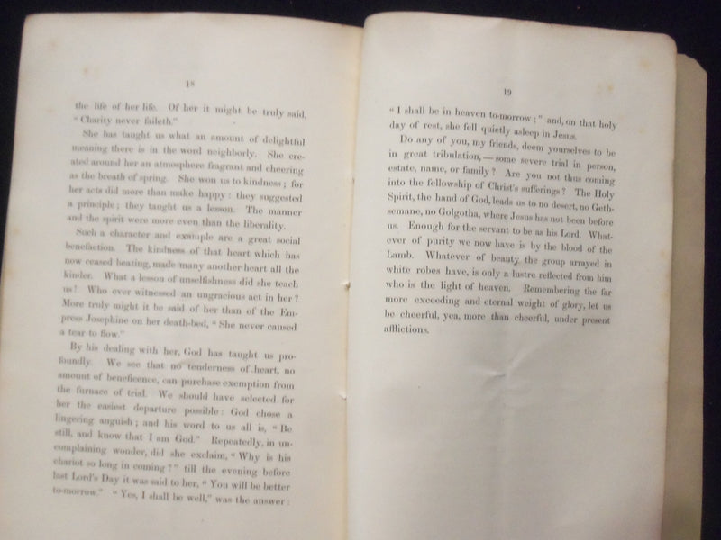 1867 MRS. SARAH R. BAKER FUNERAL SERMON SOFTCOVER BOOKLET - ROXBURY - K 222