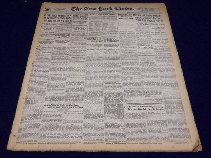 1933 NOVEMBER 26 NEW YORK TIMES - HITLER ASKS NEW ACCORD - NT 3875