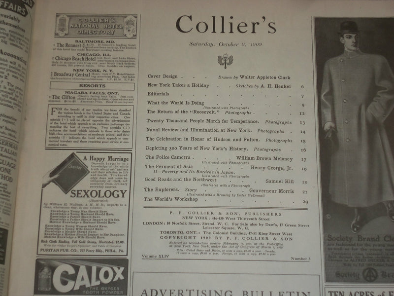 1909 OCTOBER 9 COLLIER'S MAGAZINE - NICE ILLUSTRATED COVER - ST 6686