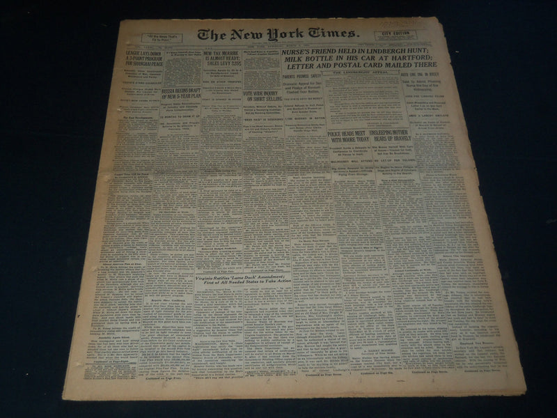 1932 MARCH 5 NEW YORK TIMES - NURSE'S FRIEND HELD IN LINDBERGH - NT 7426