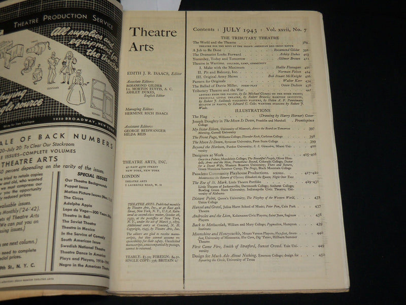 1943 JULY THEATRE ARTS MAGAZINE - AMERICAN FLAG COVER - TWENTIETH - J 6092