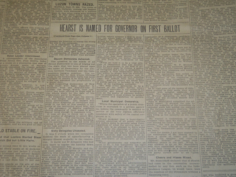 1906 SEPTEMBER 27 THE BOSTON HERALD - HEARST NAMED FOR GOVERNOR - BH 97