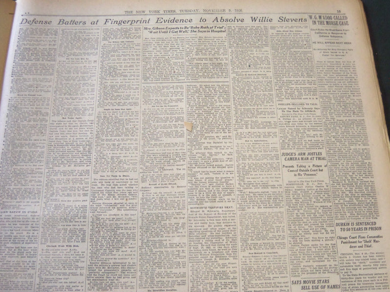 1926 NOV 9 NEW YORK TIMES - GORSLINE PICKED IN HALL TRIAL AS MAN - NT 6537
