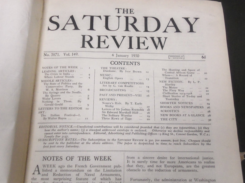 1930 SATURDAY REVIEW 2 BOUND VOLUMES - COMPLETE YR- PUBLISHED IN LONDON - R 1110