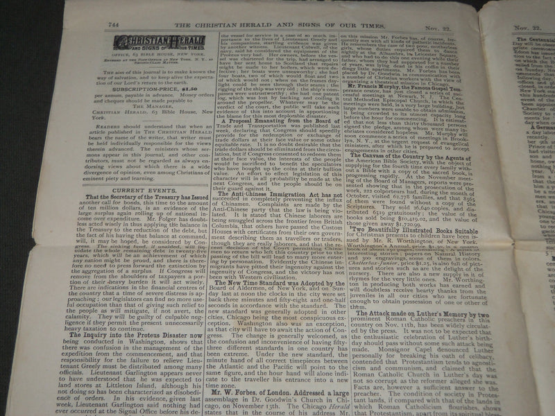 1884 CHRISTIAN HERALD NEWSPAPER LOT OF 2 - R. S. DOBBS - KING & QUEEN - NP 2841