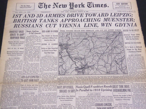 1945 MARCH 29 NEW YORK TIMES - 1ST AND 3D ARMIES DRIVE TO LEIPZIG - NT 4373