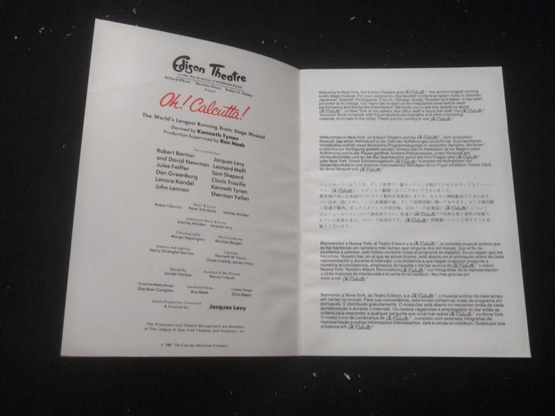 1981 OH! CALCUTTA! SHOW PROGRAM - EDISON THEATRE - MULTIPLE LANGUAGES - B 1140R
