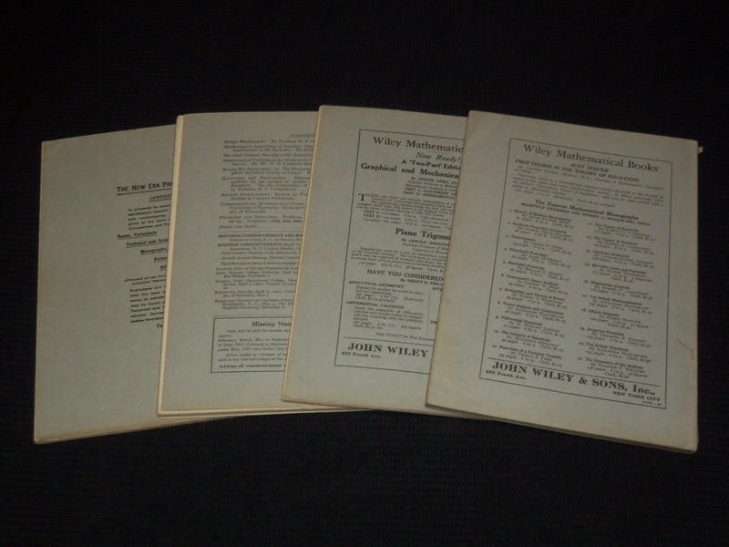 1921 THE AMERICAN MATHEMATICAL MONTHLY MAGAZINE LOT OF 4 - WR 277D
