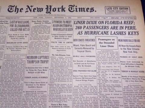 1935 SEPTEMBER 3 NEW YORK TIMES - LINER DIXIE ON FLORIDA REEF - NT 1974