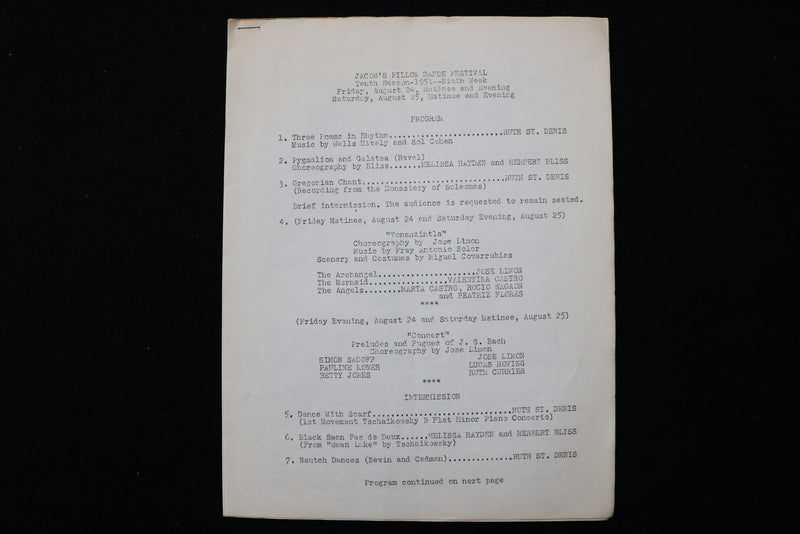 1951 JACOB'S PILLOW DANCE FESTIVAL PROGRAM - K 2261