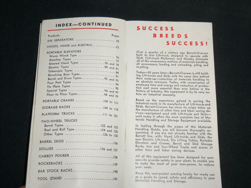 1940'S BARRETT CRAVENS COMPANY EQUIPMENT HANDLING CATALOGUE - J 6685