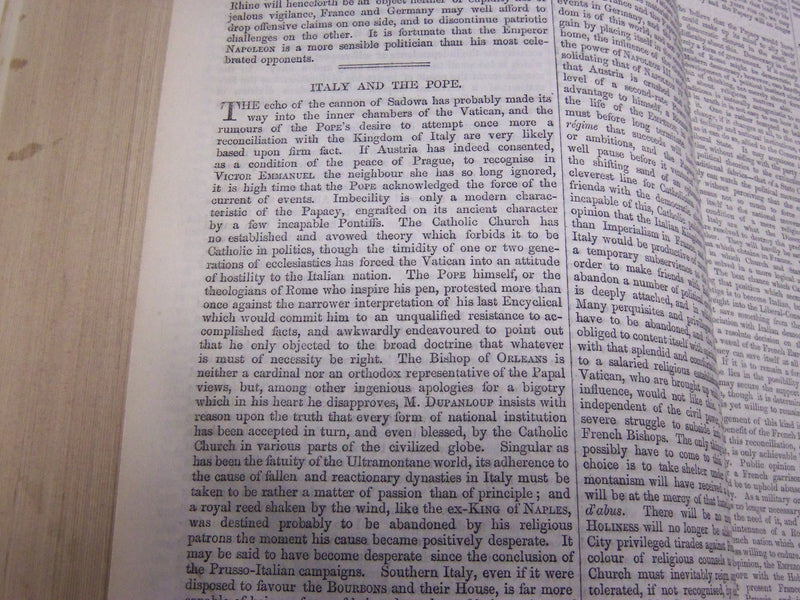 1866 SATURDAY REVIEW 2 BOUND VOLUMES - COMPLETE YR- PUBLISHED IN LONDON - R 1082