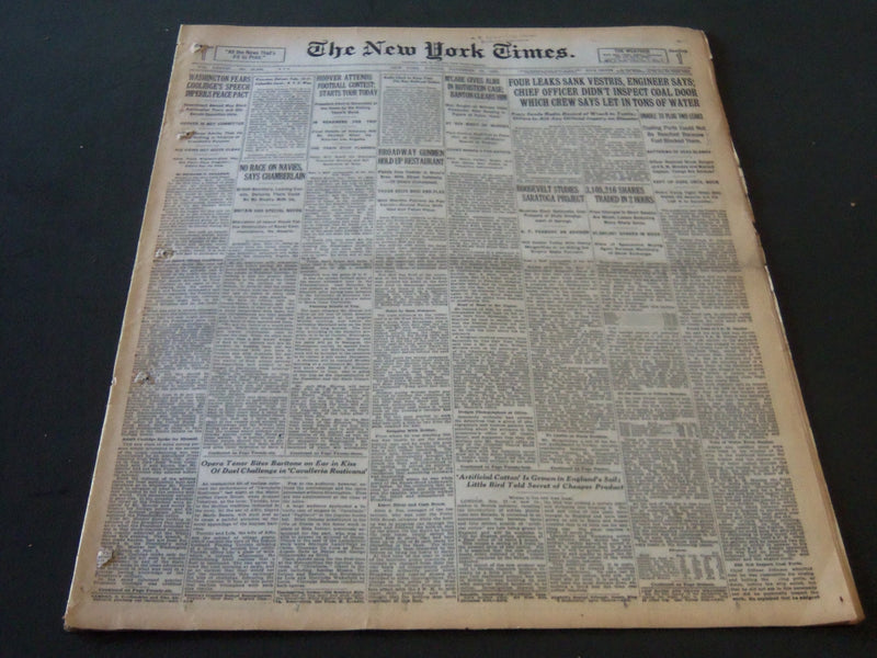 1928 NOV 18 NEW YORK TIMES - FOUR LEAKS SANK VESTRIS ENGINEER SAYS - NT 6513