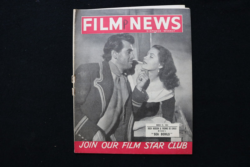 1953 MARCH 21 FILM NEWS MAGAZINE - ROCK HUDSON - YVONNE DE CARLO COVER - E 25232