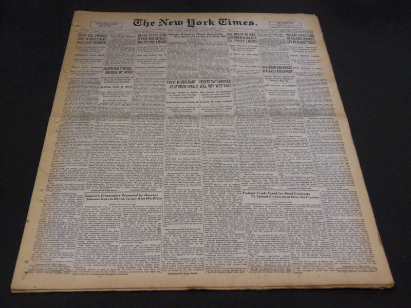 1932 AUGUST 10 NEW YORK TIMES - JAPANESE TRIUMPH IN OLYMPIC RELAY SWIM - NT 4802