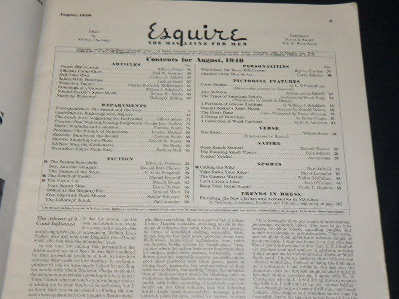 1940 AUGUST ESQUIRE MAGAZINE - HURRELL PHOTO - NICE COVER & ADS - ST 5712