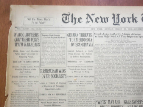 1918 MARCH 11 NEW YORK TIMES - CLEMENCEAU WINS OVER SOCIALISTS - NT 8148