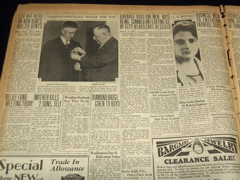 1930 DECEMBER 28 PITTSBURGH SUN NEWSPAPER - MARSHAL JOFFRE DYING - NT 9576