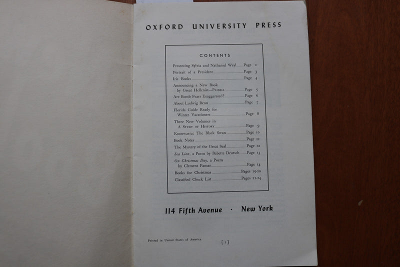 1939 NOVEMBER NEW BOOKS - THE OXFORD UNIVERITY PRESS- SOFTCOVER BULLETIN- K 3245